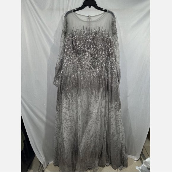 NWT $798 Mac Duggal [ 22 ] Jewel Encrusted Illusion Long Sleeve A-Line Gown Sive - Picture 8 of 16